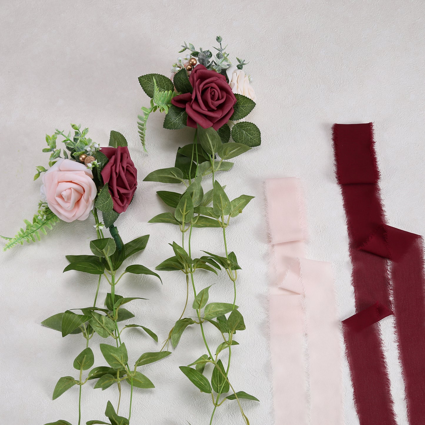 Wedding Aisle Decorations Burgundy Pew Flowers Set of 10 for Wedding Ceremony Party Chair Decor with Artificial Flowers Eucalyptus and Ribbons