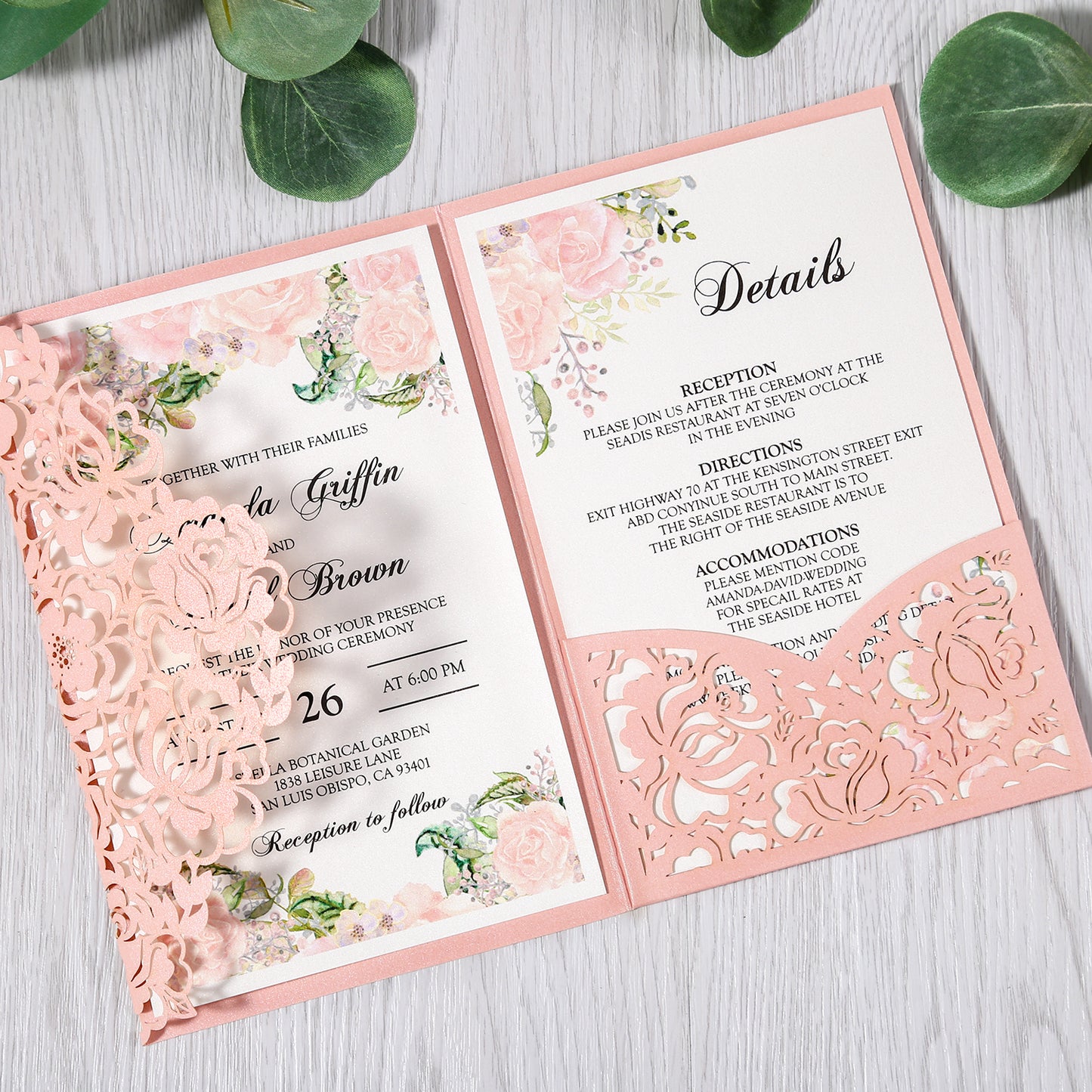 Pink Floral Laser cut invitation cards for Wedding