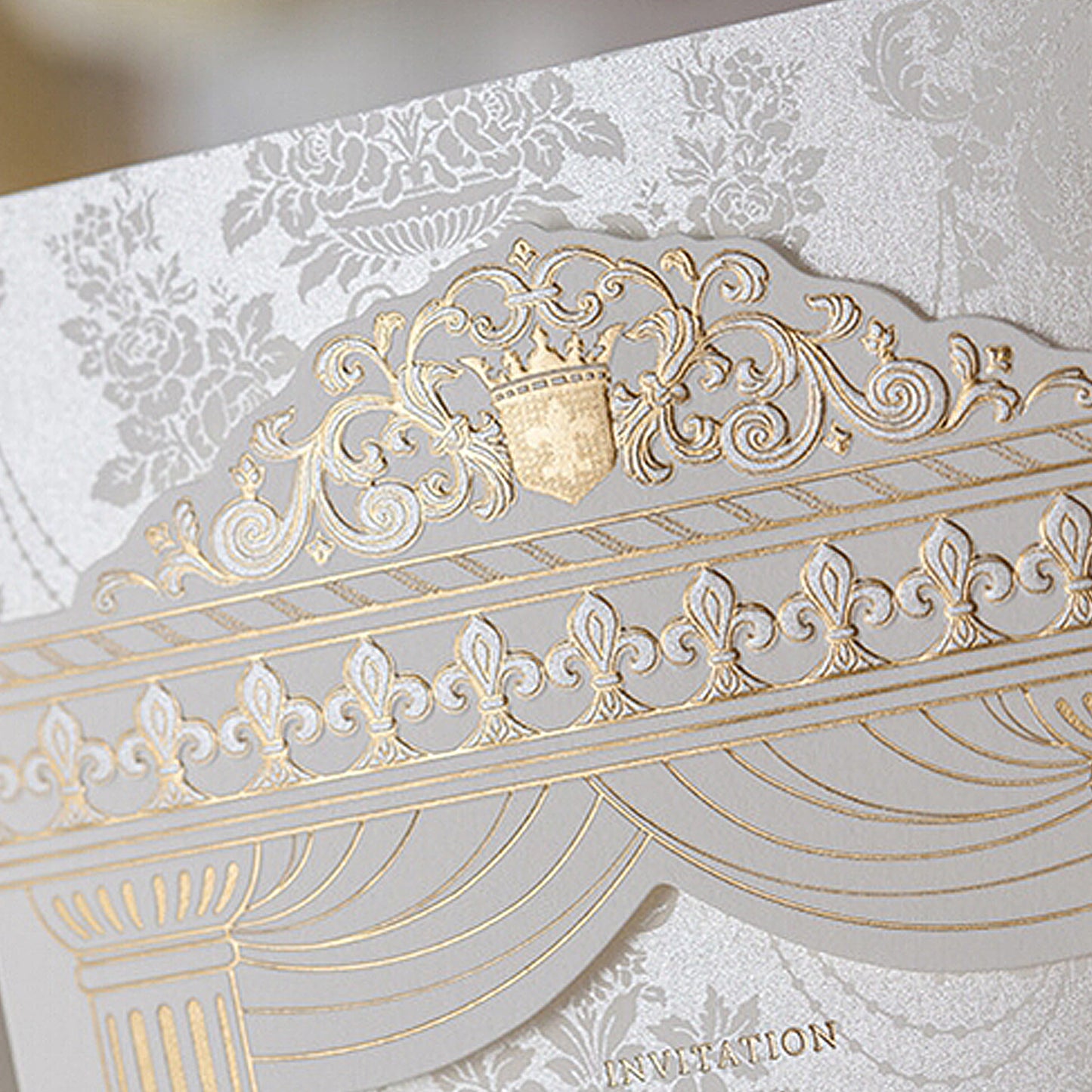 Gold Vintage Laser cut Wedding Invitation