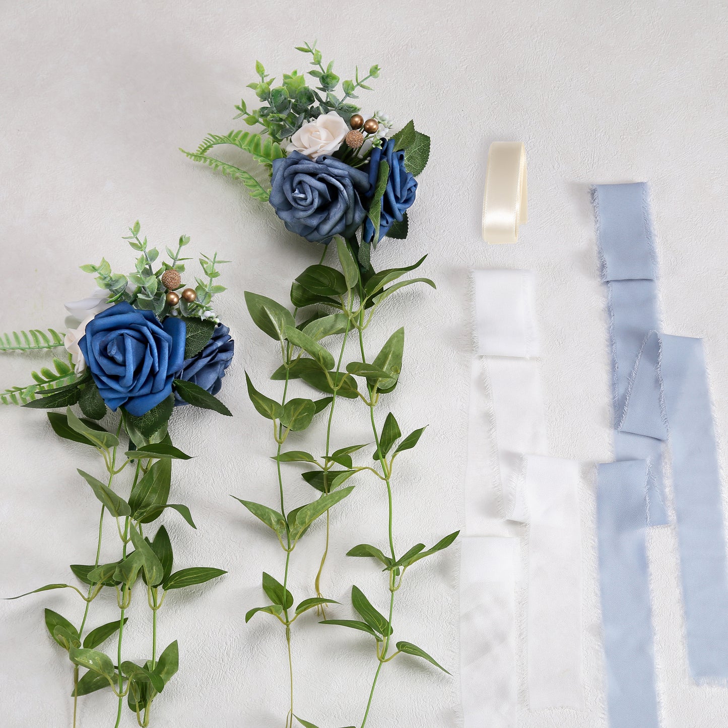 Wedding Aisle Decorations Blue Pew Flowers Set of 10 for Wedding Ceremony Party Chair Decor with Artificial Flowers Eucalyptus and Ribbons