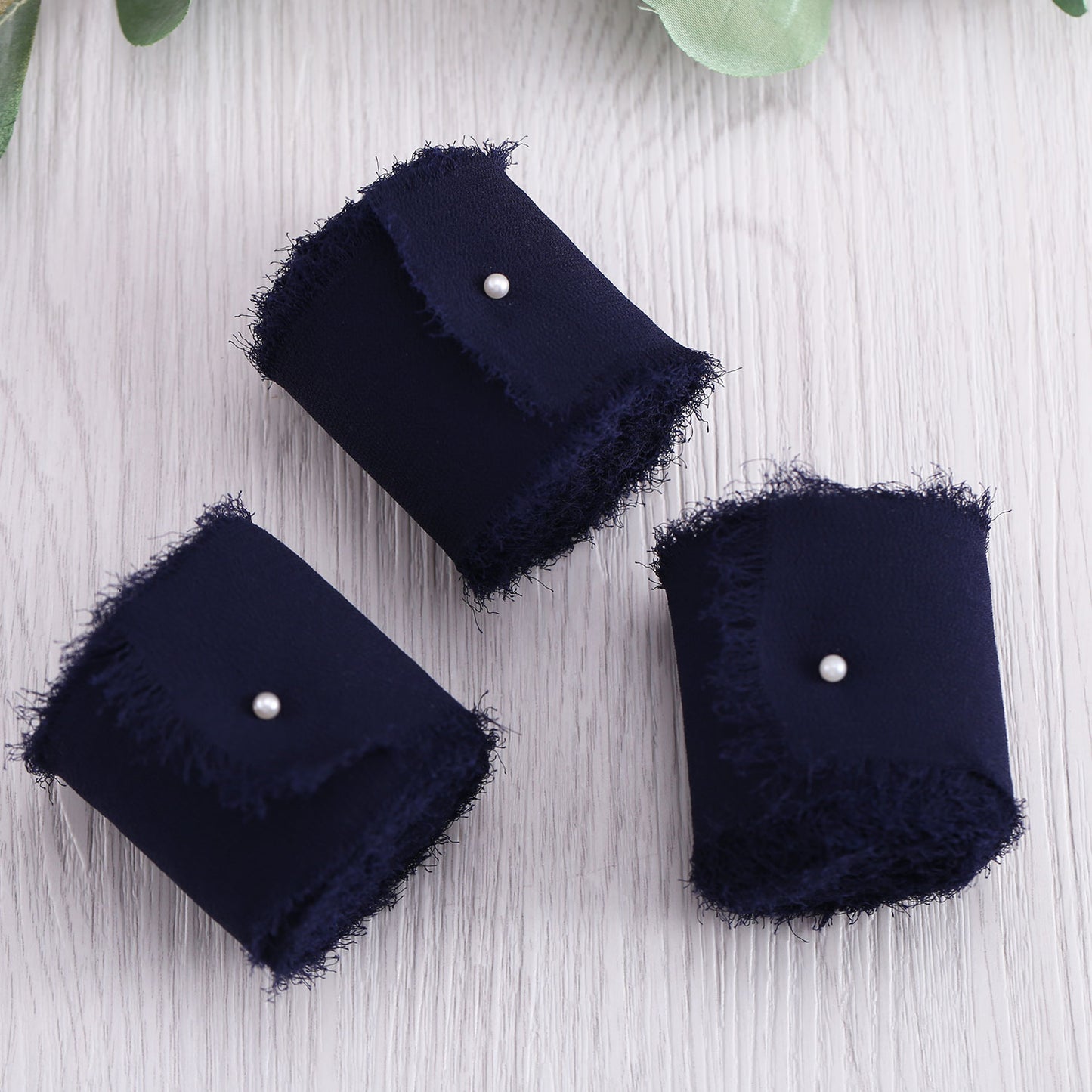 Handmade Fringe Chiffon Silk-Like Ribbon 2" x 7Yd Set of 3 Rolls Ribbons for Wedding Invitations, Bouquets, Gift Wrapping (3 Rolls Dark Navy Blue)