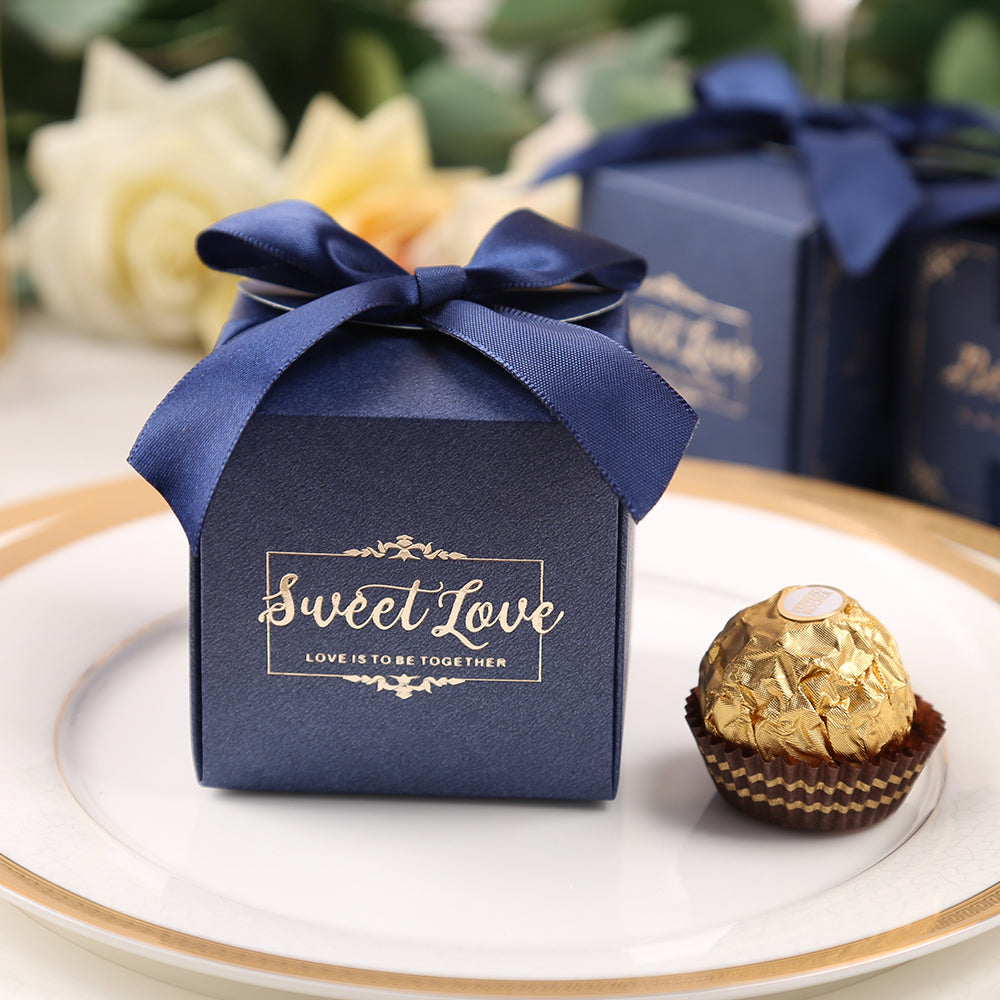 50 pcs Birthday Wedding Party Favor, Wedding Gift Bags Chocolate Candy and Gift Boxes Bridal Shower Party Paper Gift Box Blue Boxes with Ribbons,CB080B - DorisHome