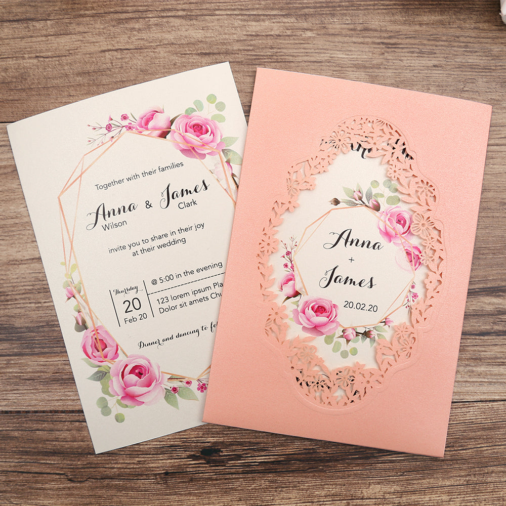 Pocket Pink Wedding Invitations Greeting Cards For Wedding - DorisHome