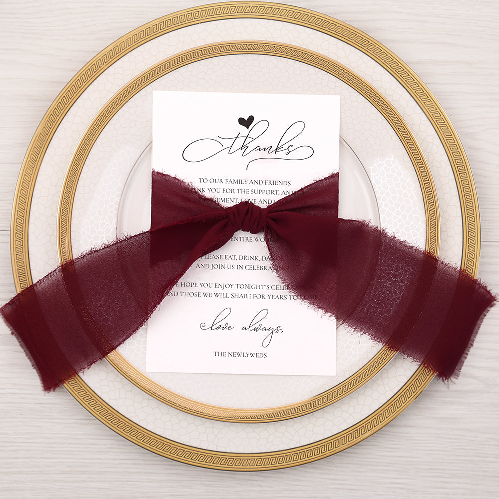 Thank You Place Setting Cards With Burgundy Chiffon Ribbon - DorisHome
