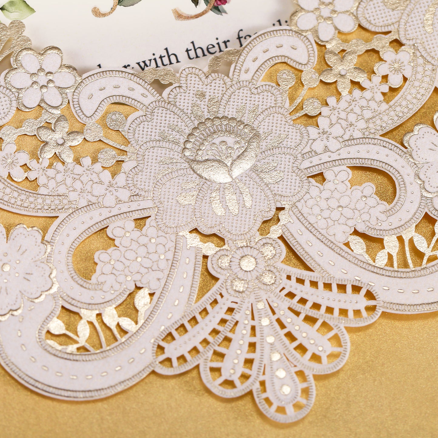Gold Hollow Flora Laser Cut Invitation Cards ,Invitations