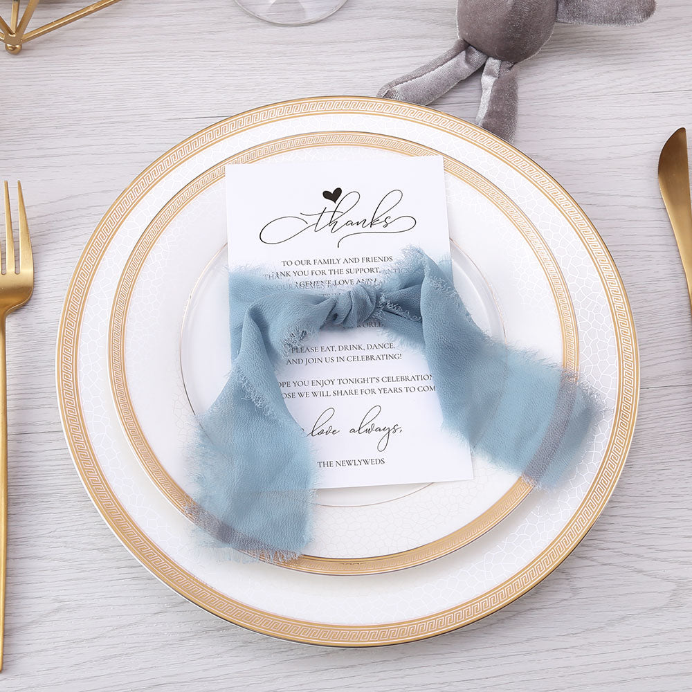 Thank You Place Setting Cards With Dusty Blue Chiffon Ribbon - DorisHome