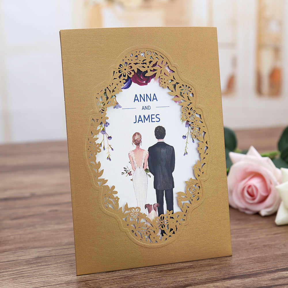 Pocket Gold Wedding Invitations Greeting Cards - DorisHome