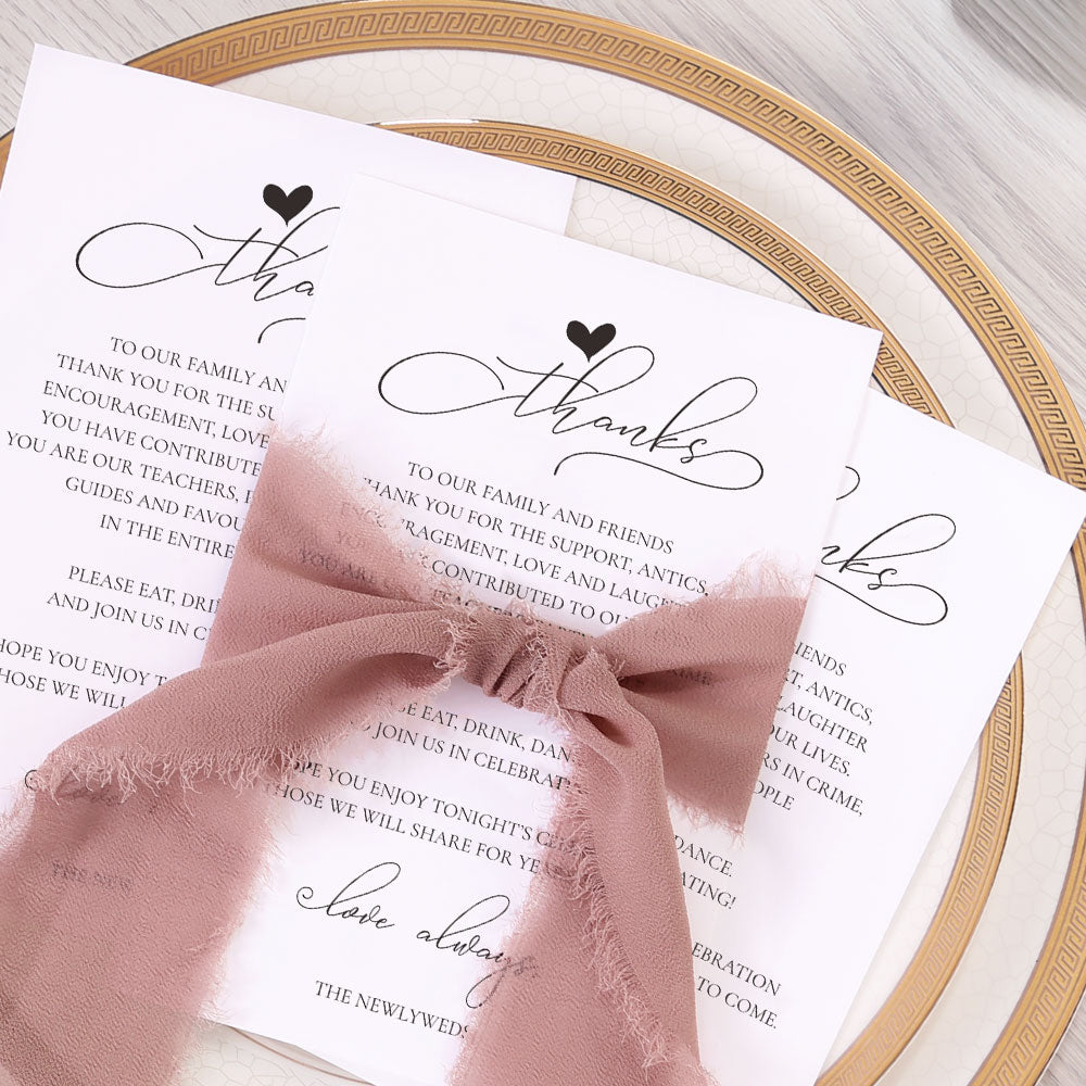 Thank You Place Setting Cards With Mauve Chiffon Ribbon - DorisHome