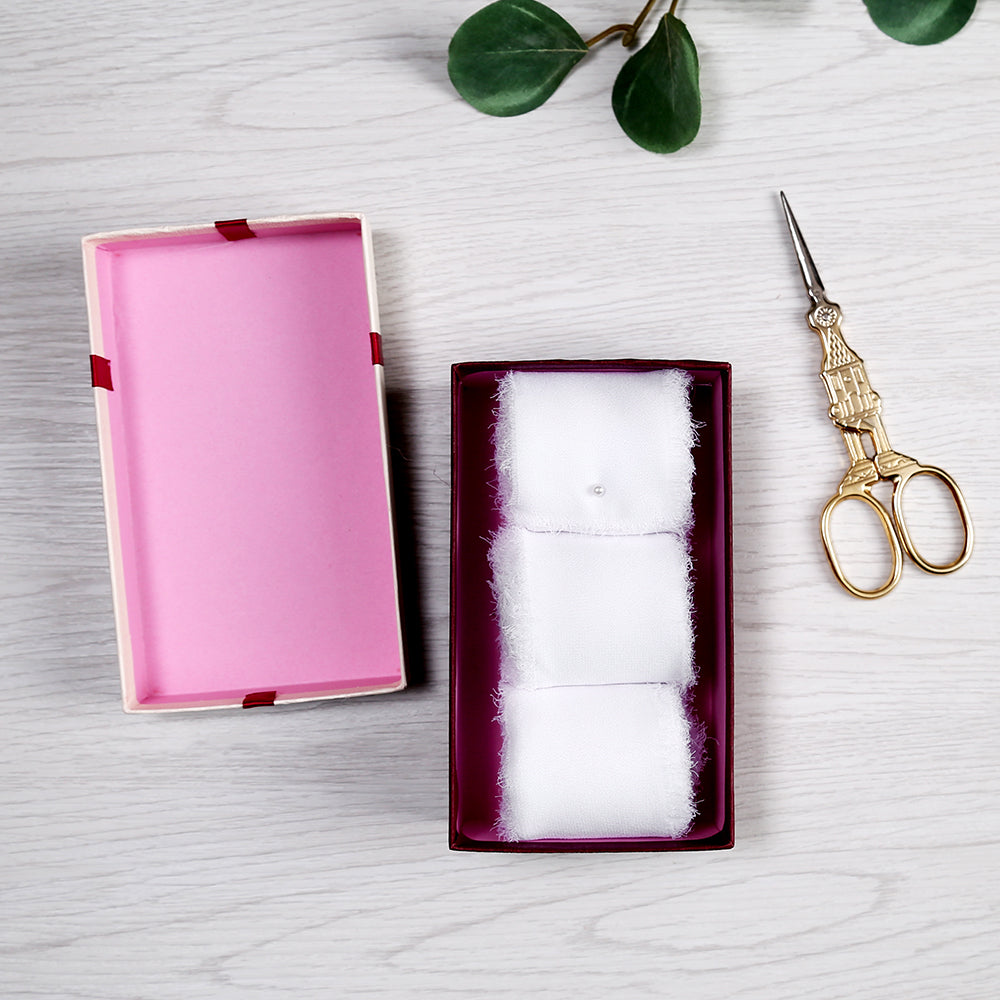 Handmade Fringe Chiffon Silk-Like Ribbon 2" x 7Yd Set of 3 Rolls Ribbons for Wedding Invitations, Bouquets, Gift Wrapping (3 Rolls White) - DorisHome