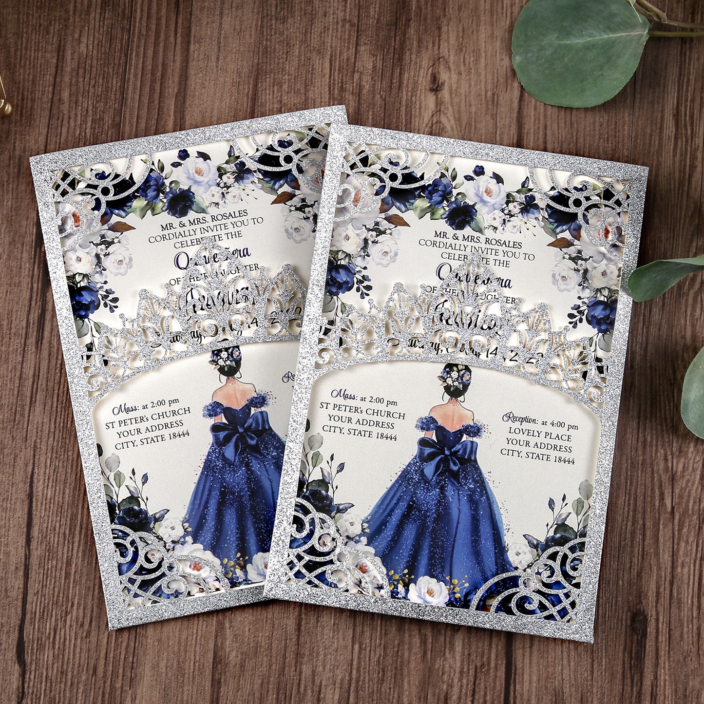 Silver Glitter Invitations Greeting Cards For Quinceanera - DorisHome