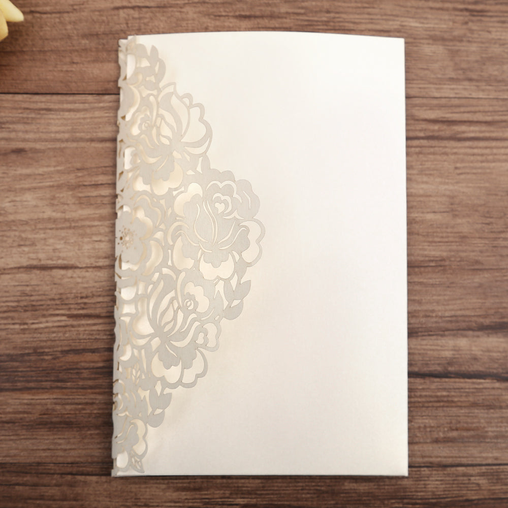 White Floral Laser cut invitation cards for Quinceanera - DorisHome