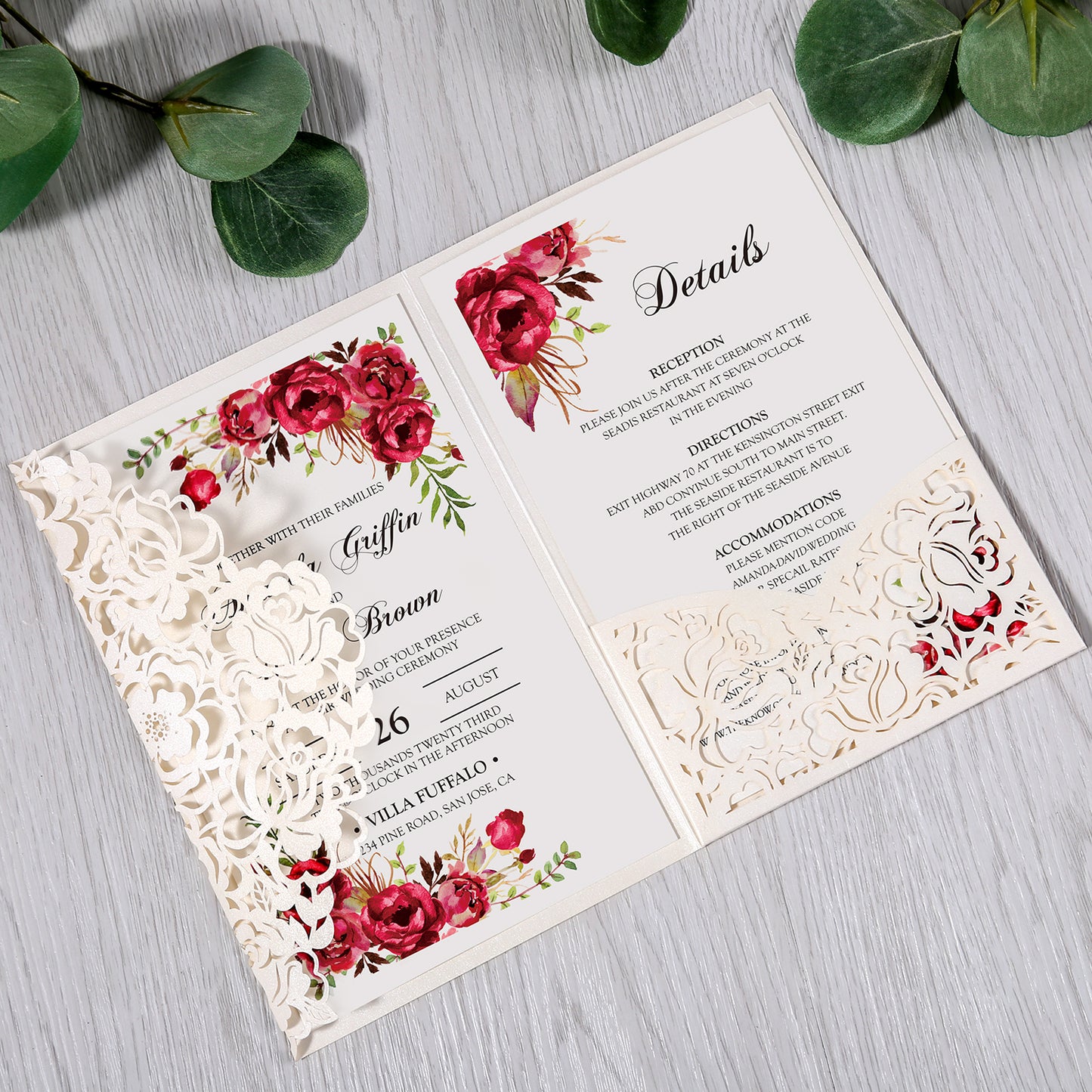 White Floral Laser cut invitation cards for Wedding