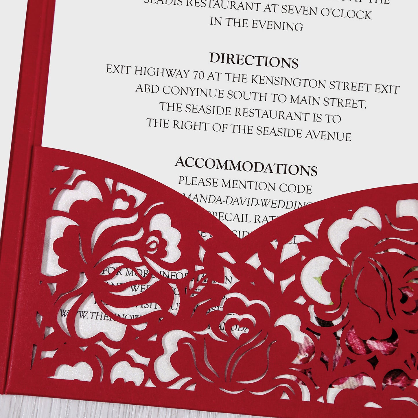 Red Floral Laser cut invitation cards for Wedding - DorisHome