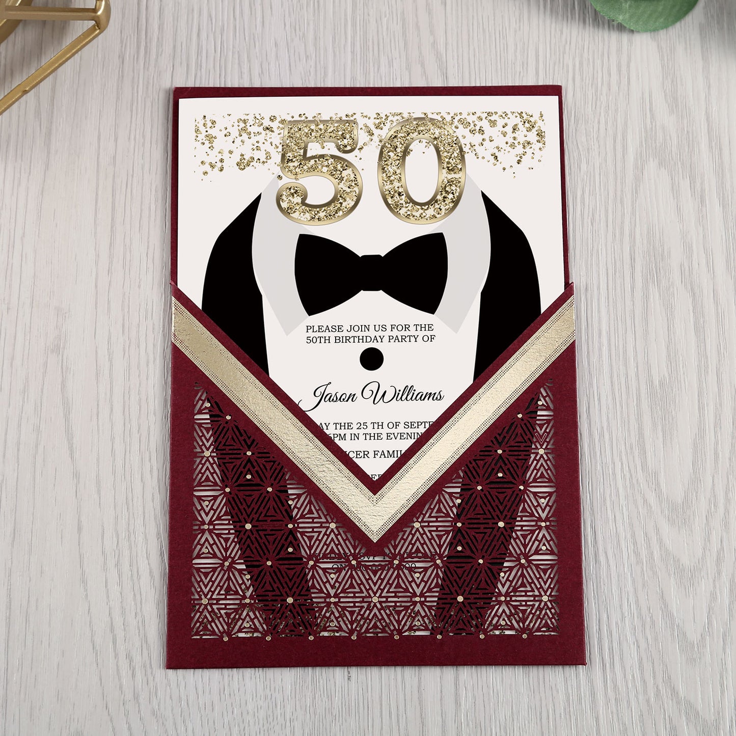 Burgundy Floral Laser cut invitation cards for Wedding, Anniversary, Quinceanera, Birthday