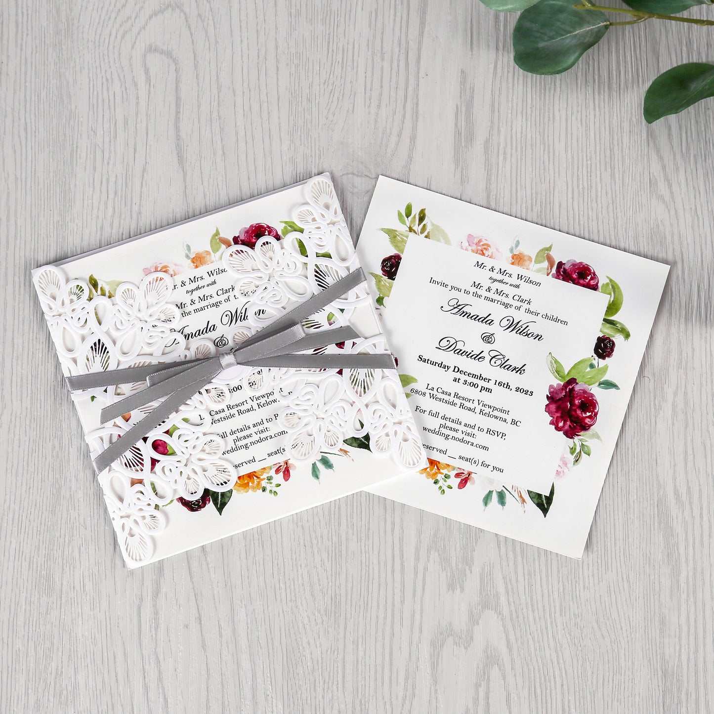 White Laser Cut with Gray Bowknot wedding invitation