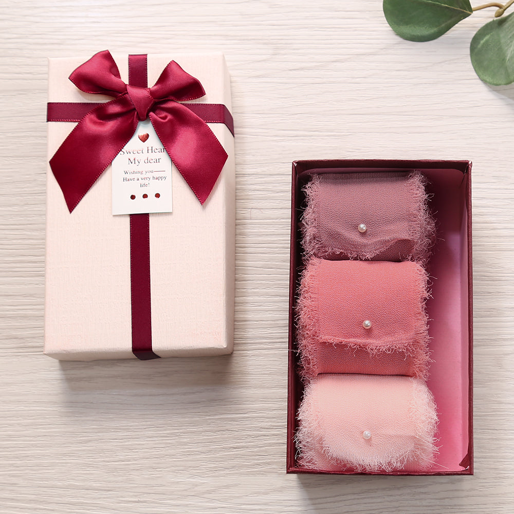 Handmade Fringe Chiffon Silk-Like Ribbon 2" x 7Yd Set of 3 Rolls Ribbons for Wedding Invitations, Bouquets, Gift Wrapping (3 Rolls Dusty Rose/Mauve/Pink) - DorisHome