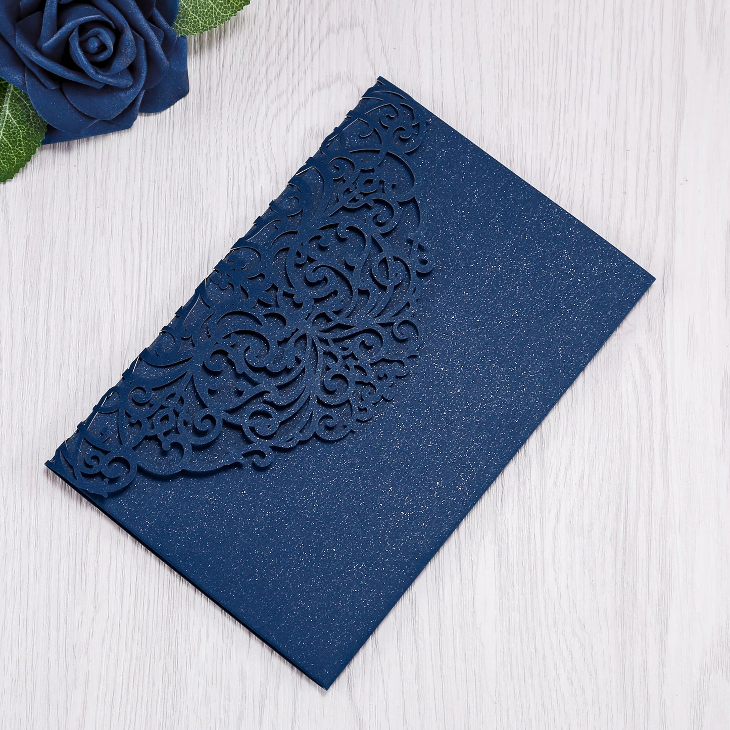 4.7 x7 inch Blue Laser Cut Hollow Rose Quinceanera Invitations Cards with Envelopes for Birthday Sweet 16