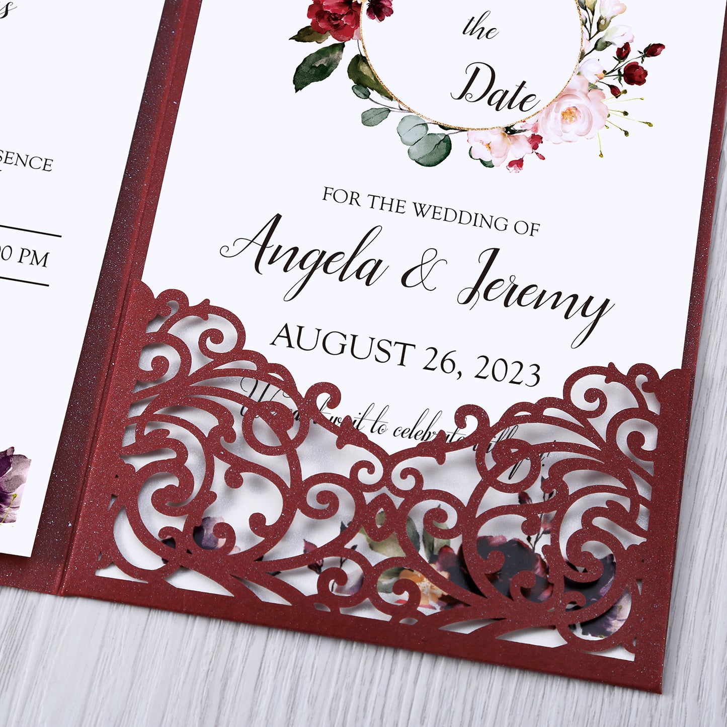 4.7 x7 inch Burgundy Laser Cut Hollow Rose Wedding Invitations Cards with Envelopes for Wedding Party - DorisHome