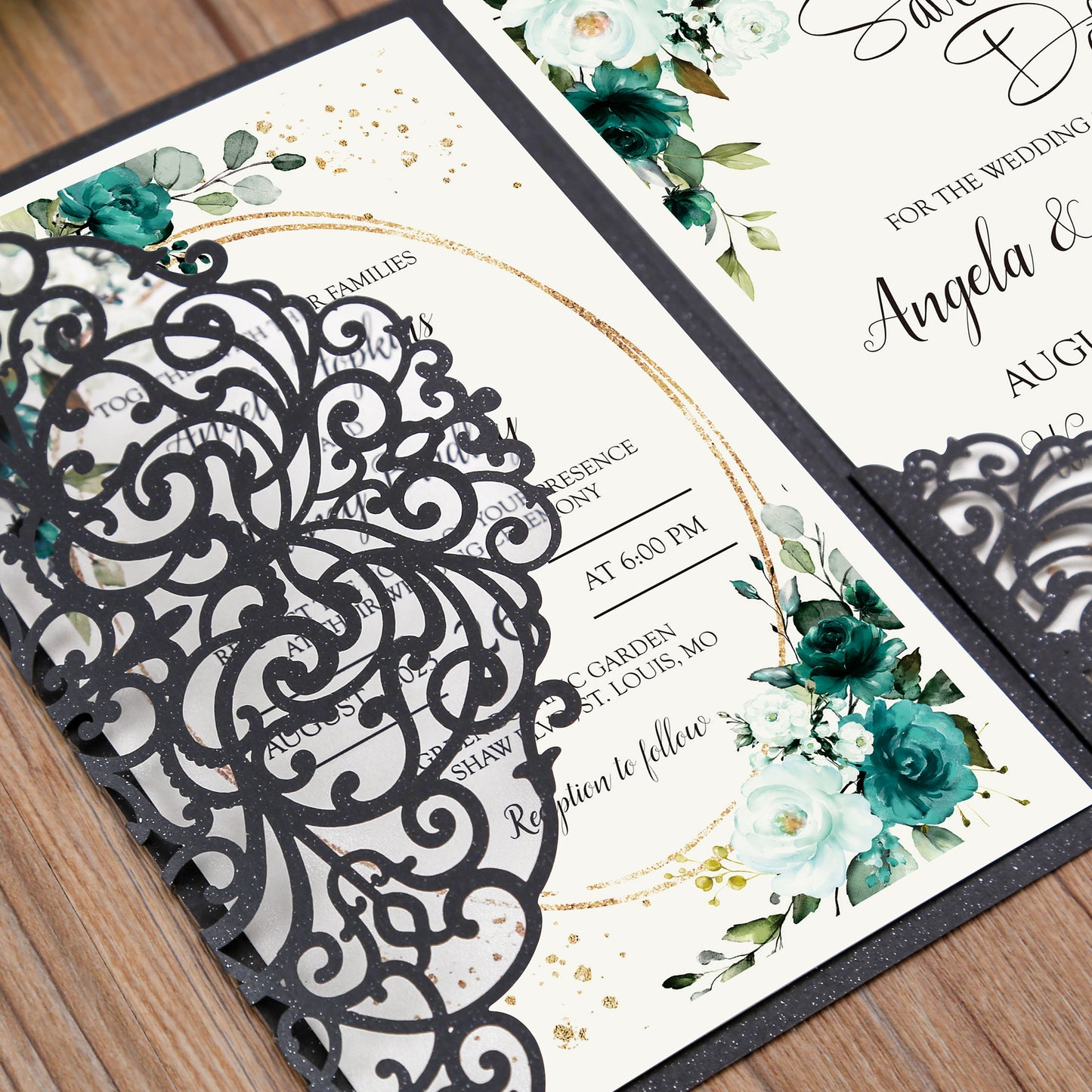 4.7 x7 inch Black Laser Cut Hollow Rose Wedding Invitations Cards with Envelopes for Wedding Party