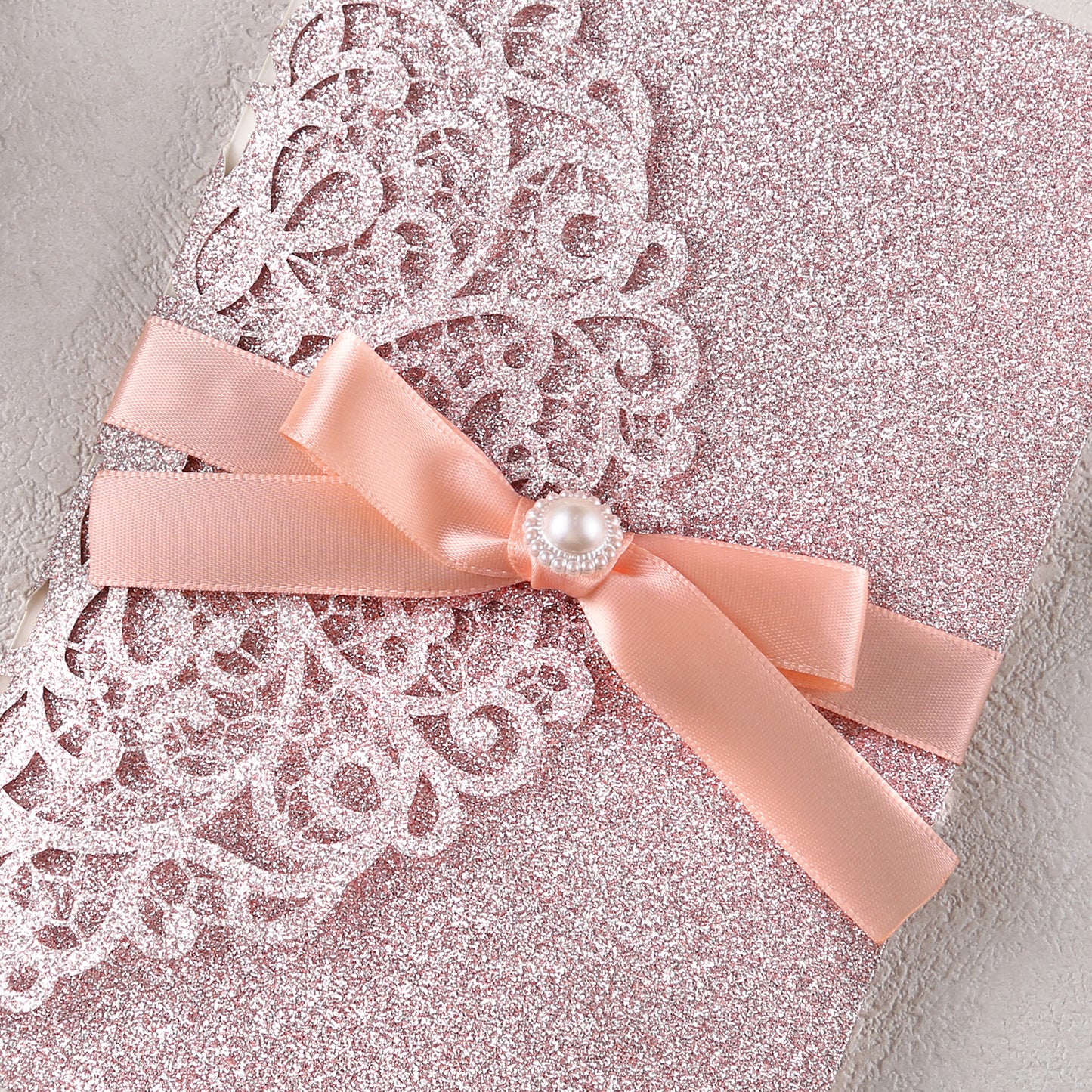 4.7 x7 inch Rose Gold Glitter Laser Cut Hollow Rose Wedding Invitations Cards with Envelopes for Wedding Party