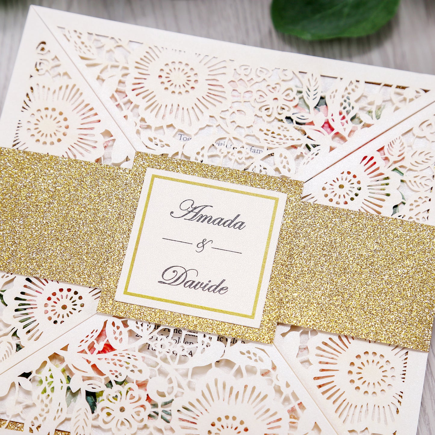Square Ivory Lase-cut Lace Flower Pattern Wedding Invitations