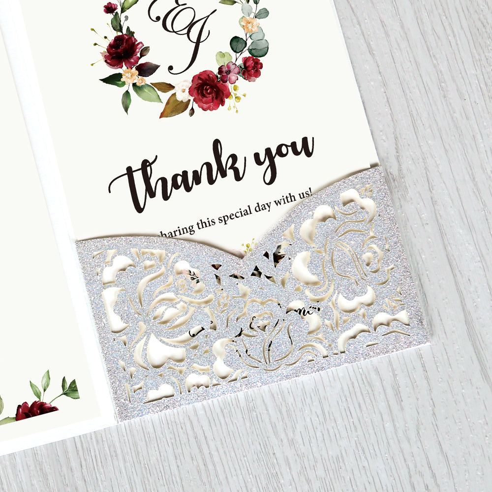 Glitter Silver Floral Laser cut invitation cards for Wedding - DorisHome