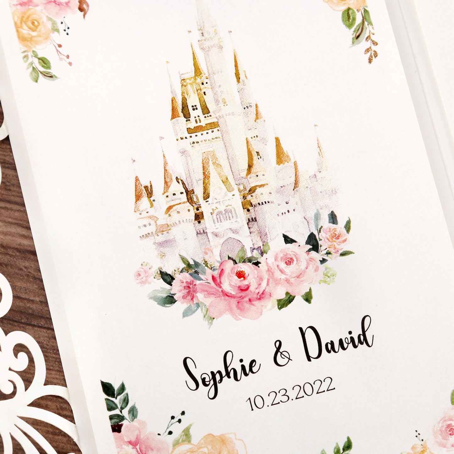 DreamBuilt 4.7 x7 inch Gold Glitter Laser Cut Wedding Invitations With Envelopes Kit Hollow Rose Pocket And Burgundy Ribbon Belly Band for Wedding Bridal Shower Engagement Invite