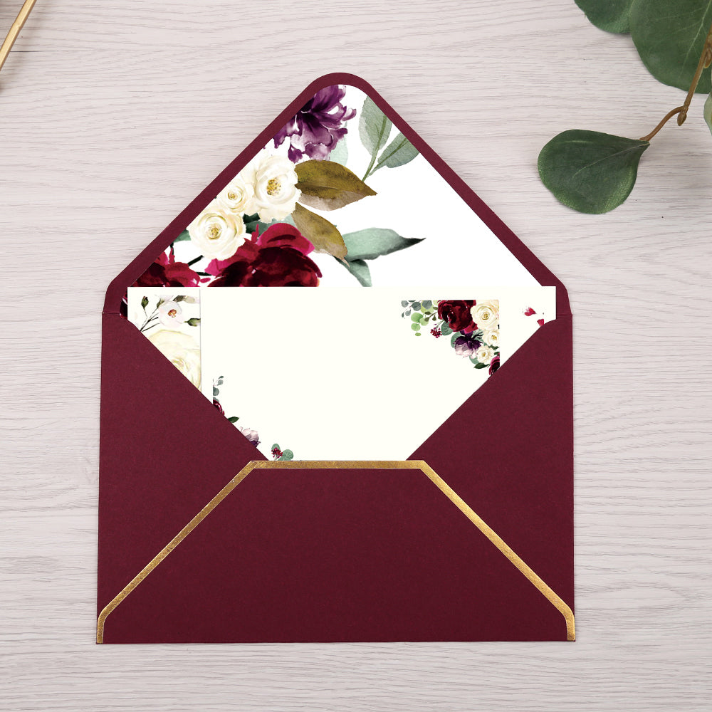 Pocket Burgundy Wedding Invitations Greeting Cards - DorisHome