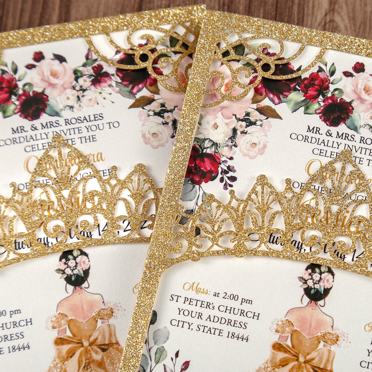Gold Glitter Wedding Invitations Greeting Cards For Quinceanera - DorisHome