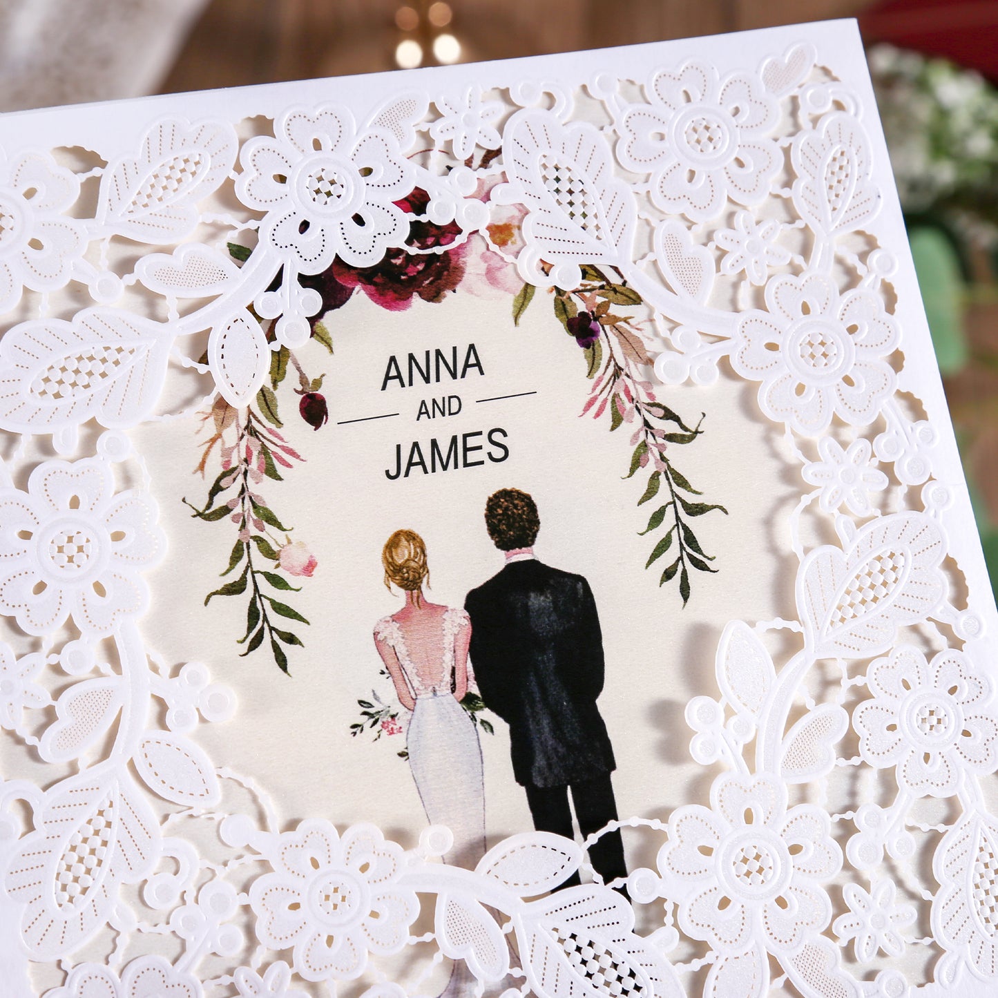 Ivory Square Hollow Flora Wedding Invitation