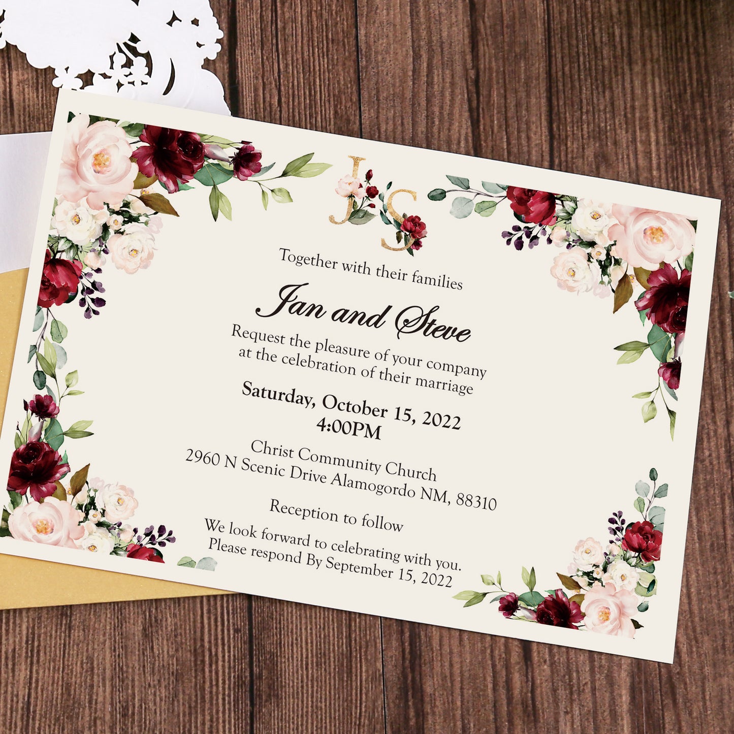 Gold Hollow Flora Laser Cut Invitation Cards ,Invitations