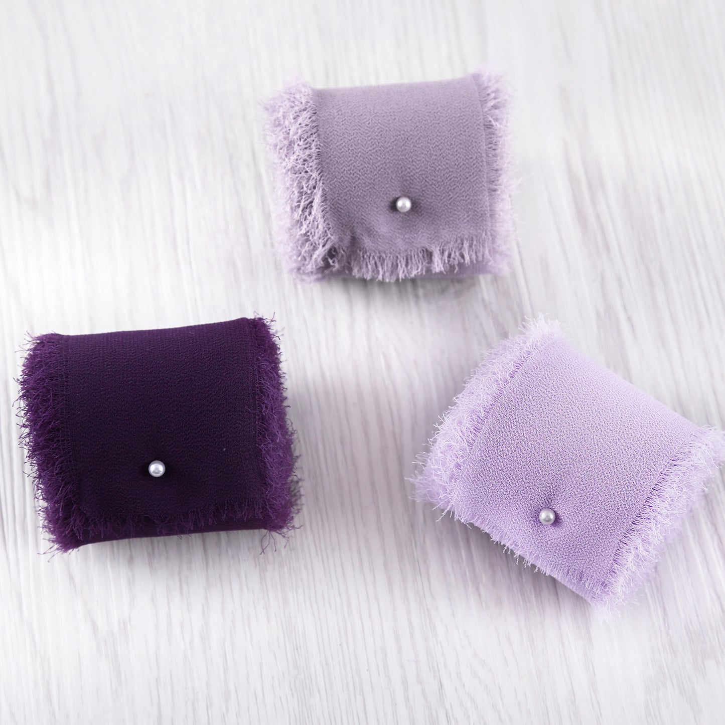 Handmade Fringe Chiffon Silk-Like Ribbon 2" x 7Yd Set of 3 Rolls Ribbons for Wedding Invitations, Bouquets, Gift Wrapping (3 Rolls Plum/Pastel Purple/Lavender)