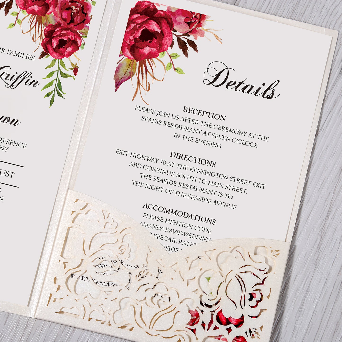 White Floral Laser cut invitation cards for Wedding