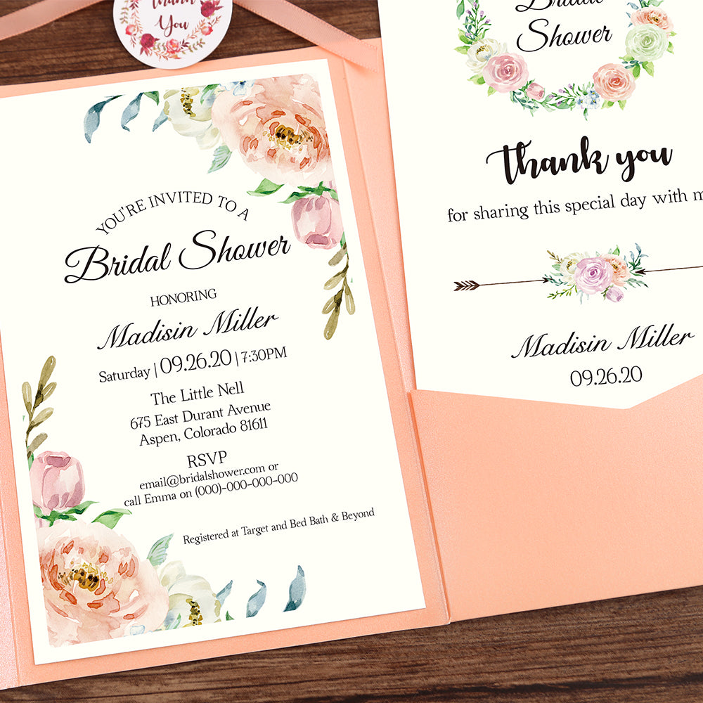 Pocket Pink Wedding Invitations Greeting Cards - DorisHome