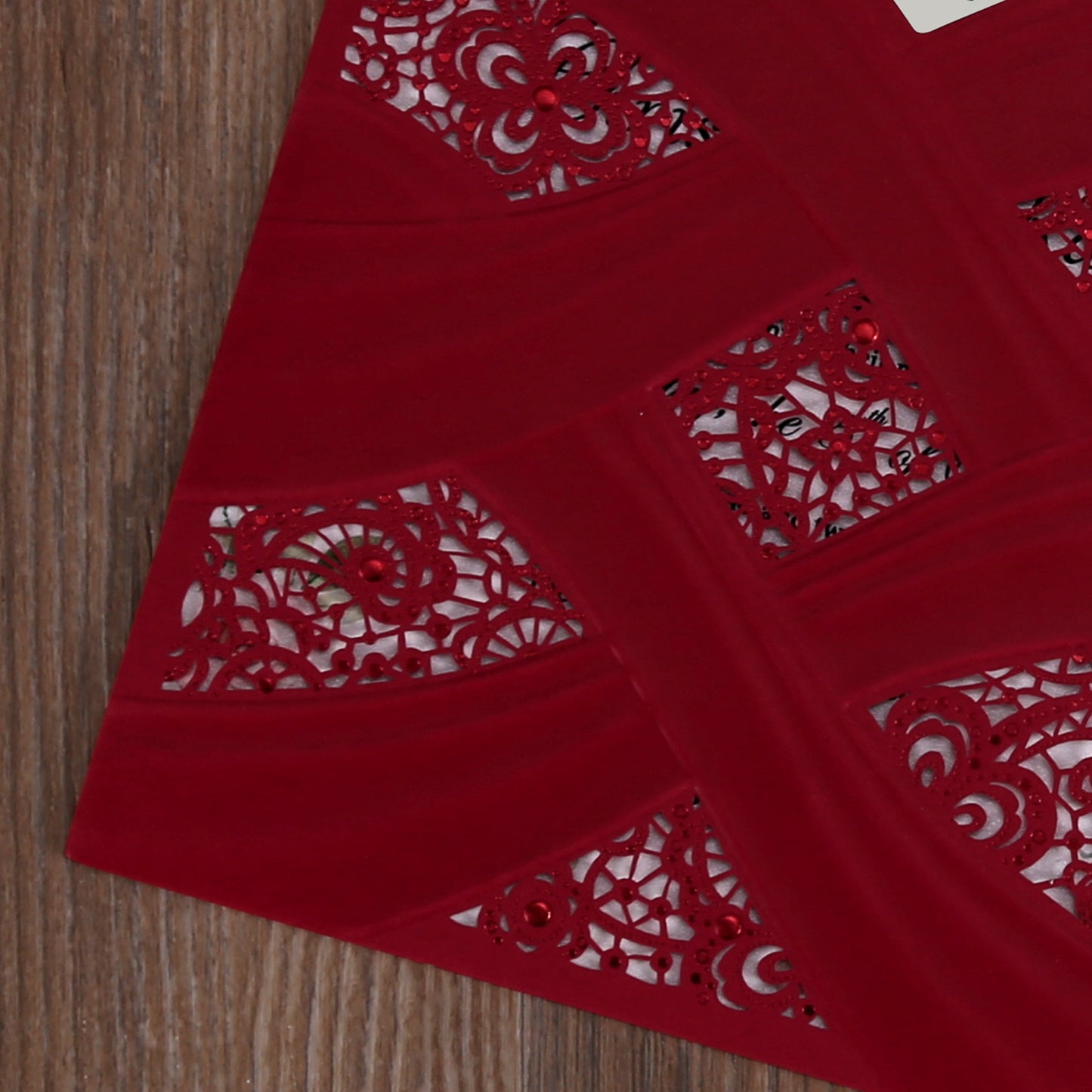 Vertical Laser Cut Wedding Invitation with Red Hollow Flora
