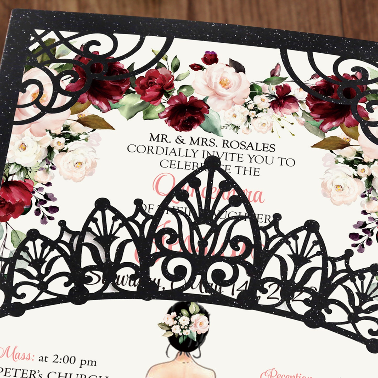 Pearlized Black Invitations Purple Greeting Cards For Quinceanera