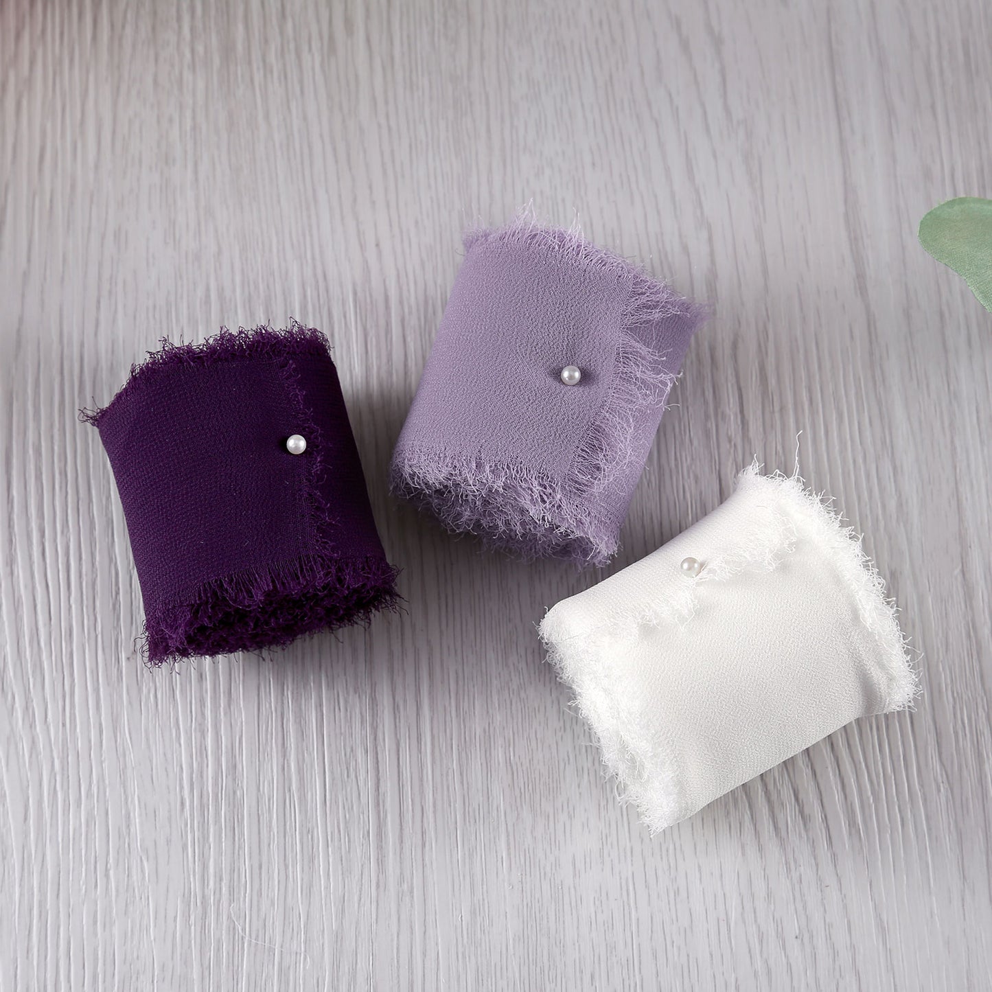 Handmade Fringe Chiffon Silk-Like Ribbon 2" x 7Yd Set of 3 Rolls Ribbons for Wedding Invitations, Bouquets, Gift Wrapping (3 Rolls Plum/Pastel Purple/Ivory)