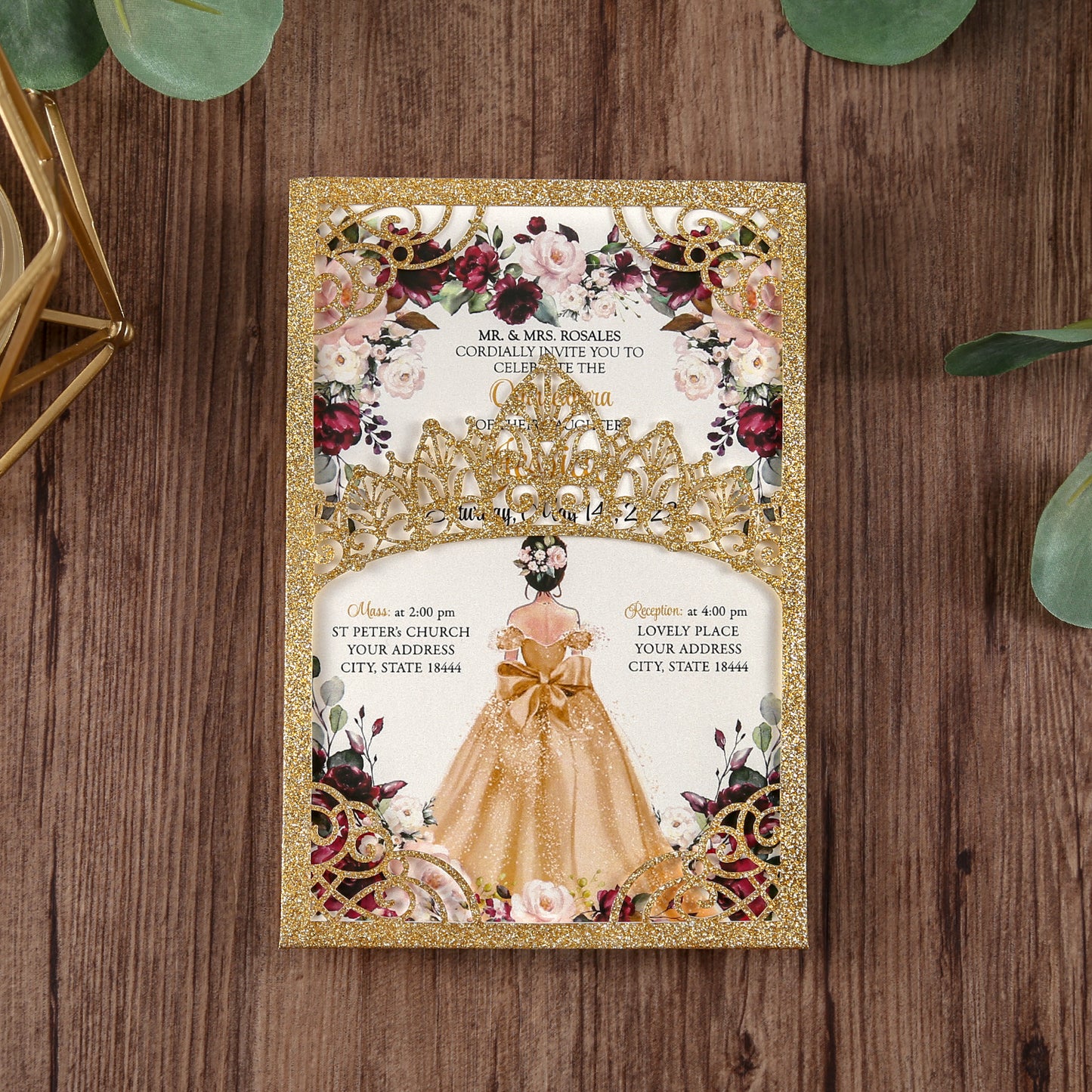 Gold Glitter Wedding Invitations Greeting Cards For Quinceanera - DorisHome