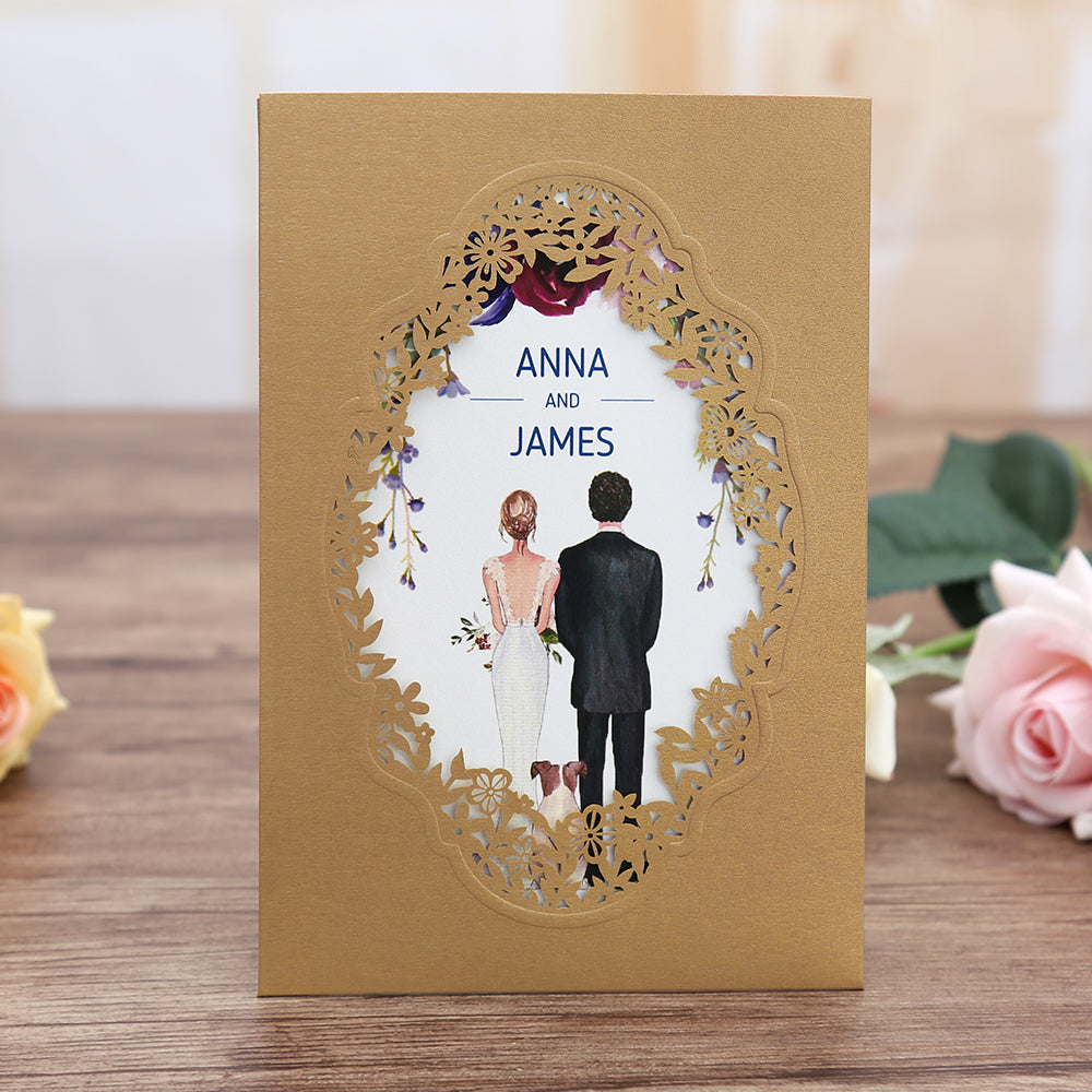 Pocket Gold Wedding Invitations Greeting Cards - DorisHome