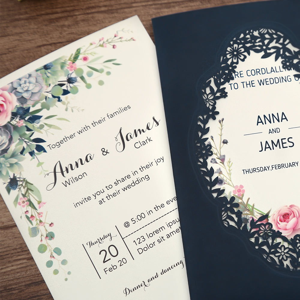 Pocket Navy Wedding Invitations Greeting Cards For Wedding - DorisHome