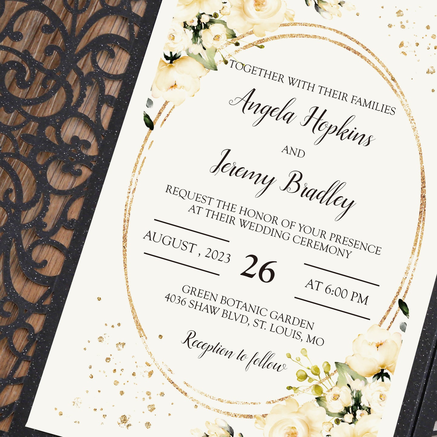 4.7 x7 inch Black Laser Cut Hollow Rose Wedding Invitations Cards with Envelopes for Wedding Party