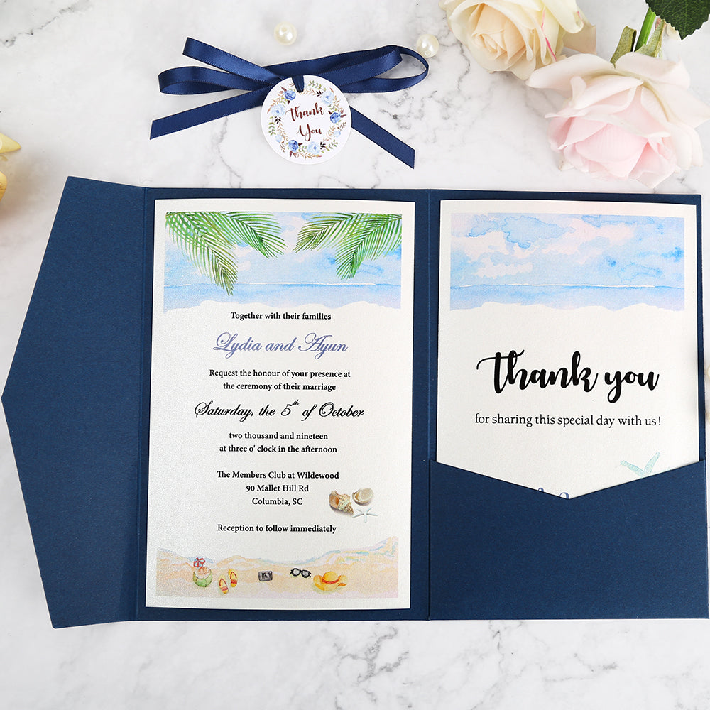 Pocket Blue Wedding Invitations Greeting Cards - DorisHome