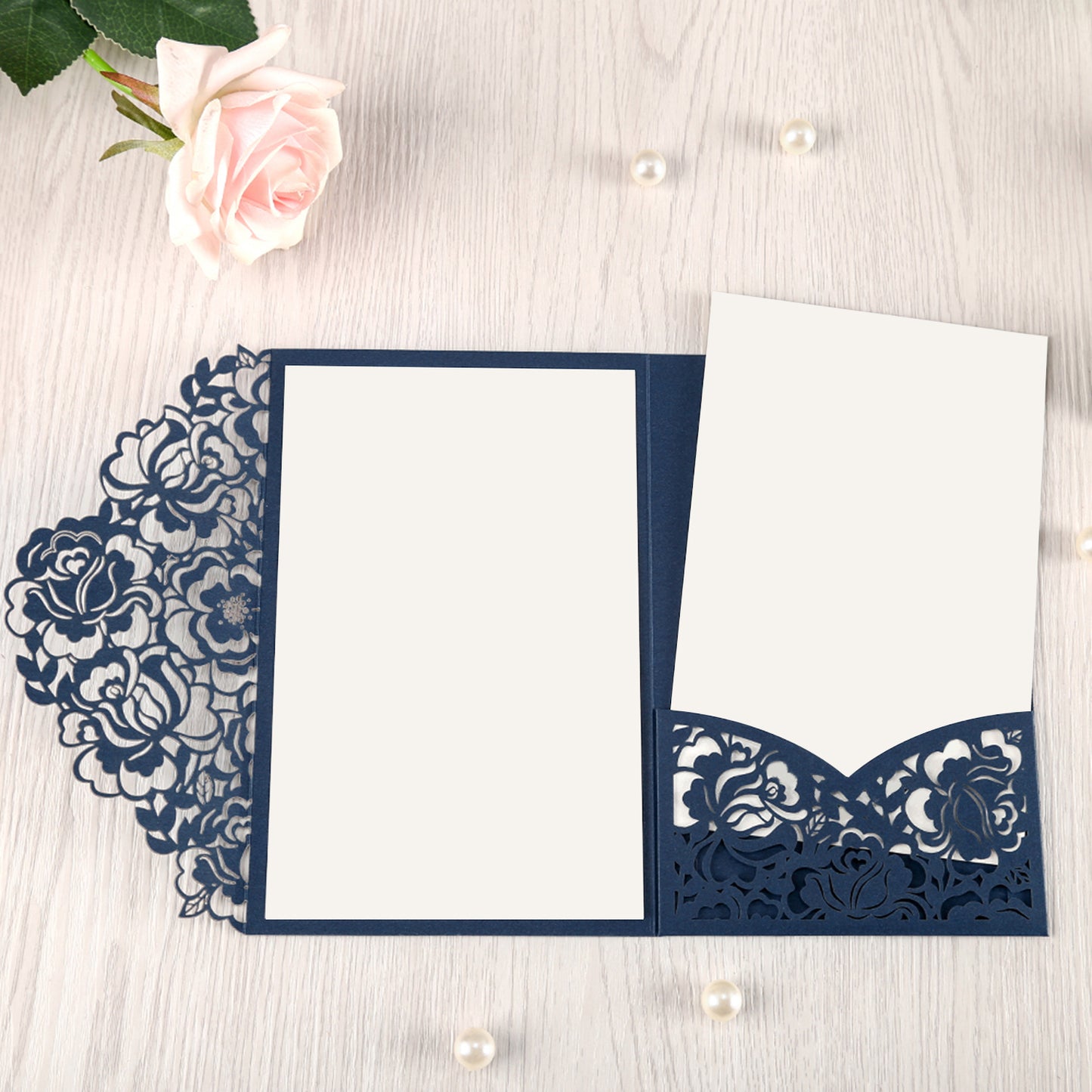 Blue Floral Laser cut invitation cards for Wedding, Anniversary - DorisHome