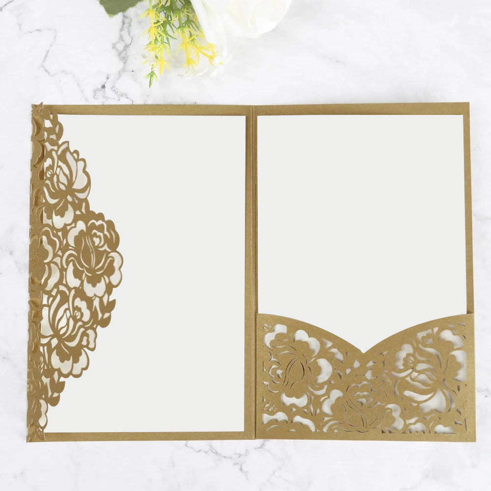 Gold Floral Laser cut invitation cards for Wedding, Anniversary - DorisHome