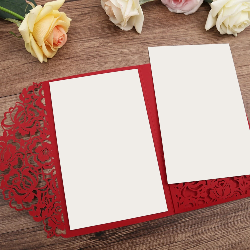 Red Floral Laser cut invitation cards for Quinceanera - DorisHome