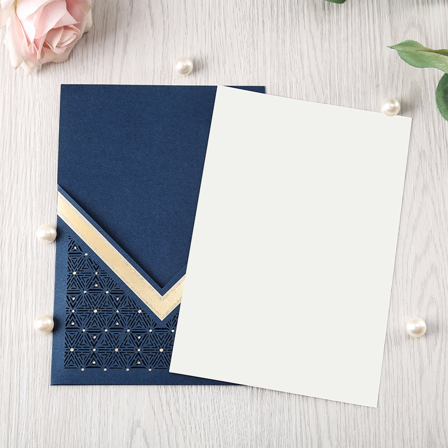 Blue Floral Laser cut invitation cards for Wedding, Anniversary - DorisHome