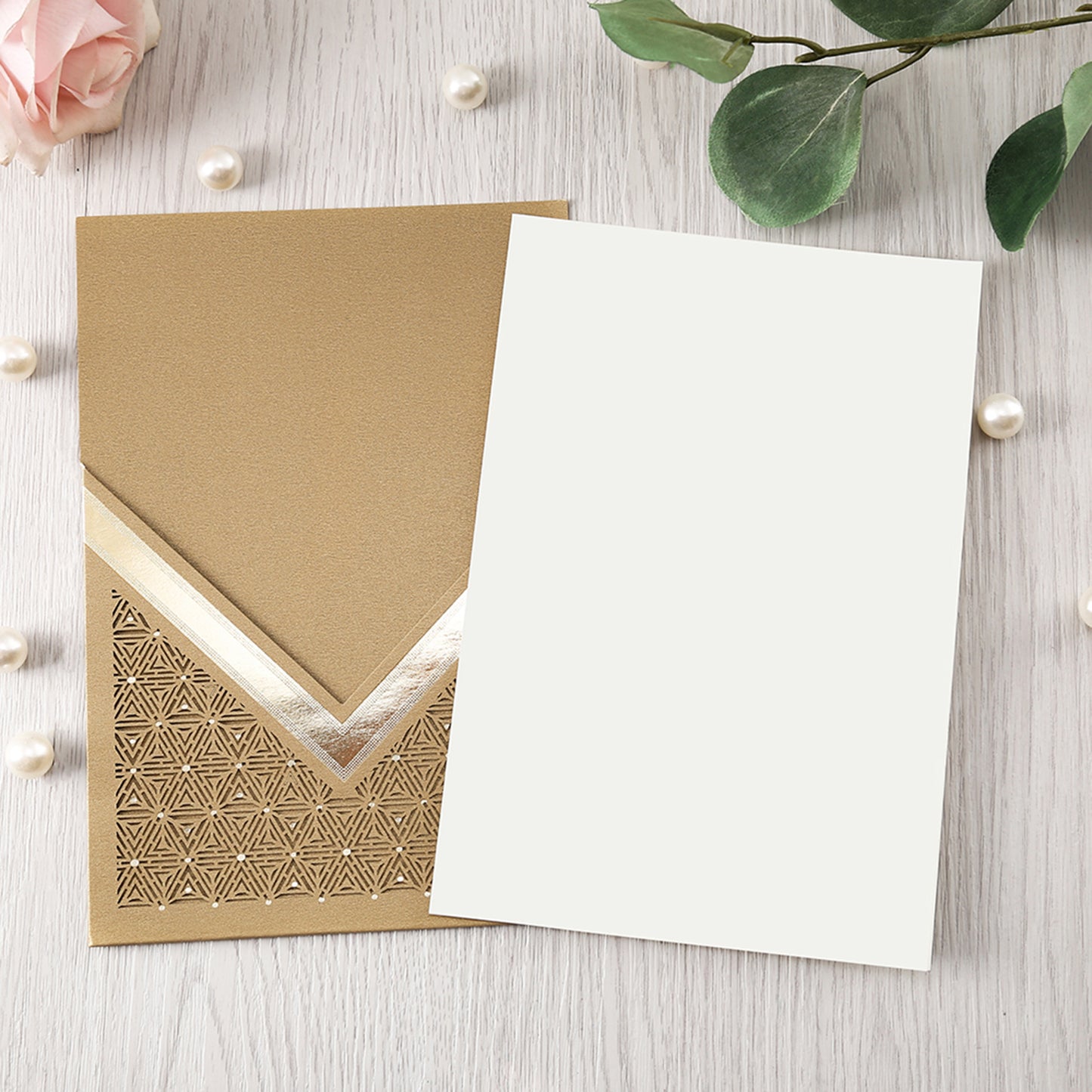 Gold Floral Laser cut invitation cards for Wedding, Anniversary, Quinceanera - DorisHome