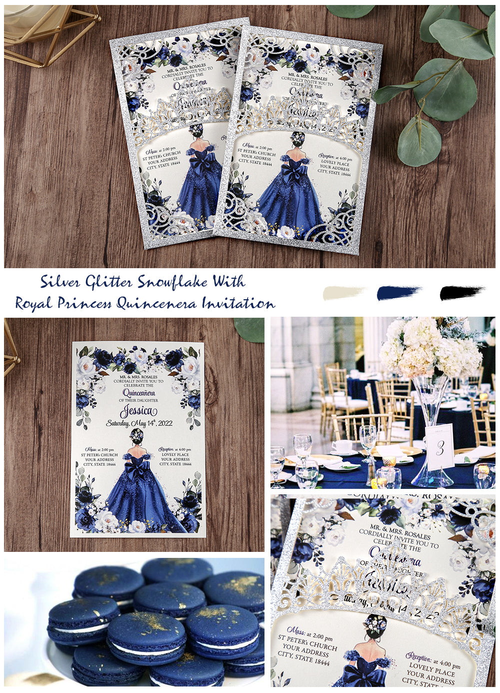 DreamBuilt Silver Glitter Invitations Greeting Cards For Quinceanera