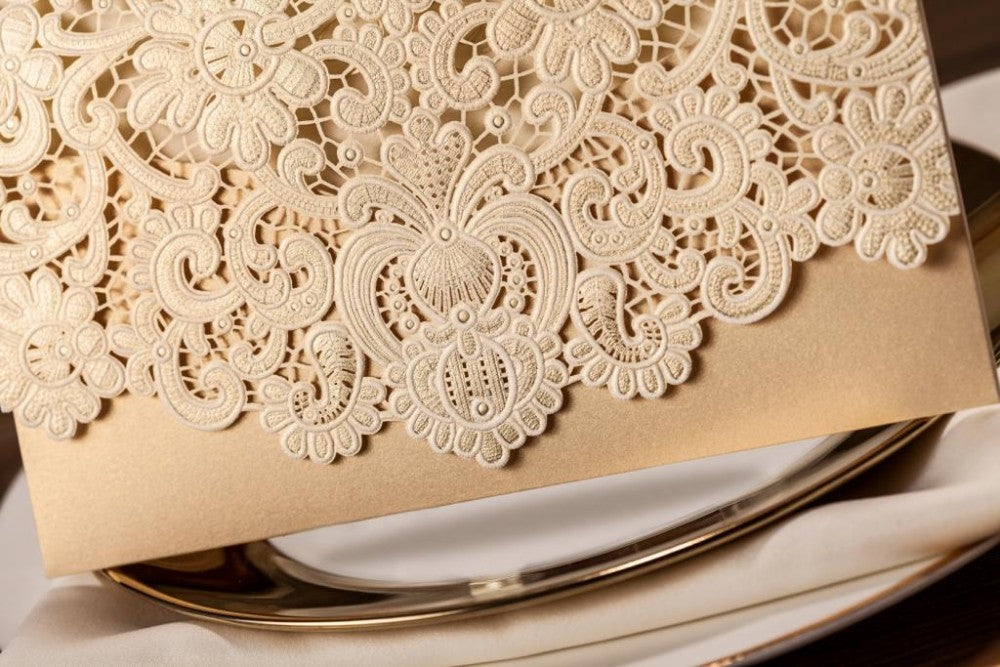 Gold Laser Cut Hollow Flora Wedding Invitation, Invitations - DorisHome