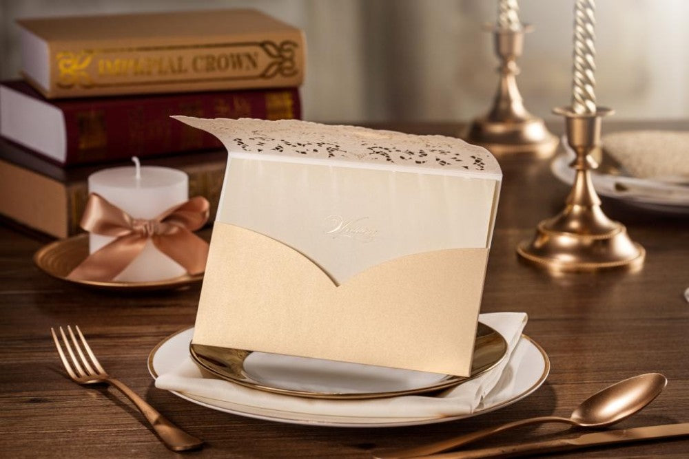 Gold Laser Cut Hollow Flora Wedding Invitation, Invitations - DorisHome